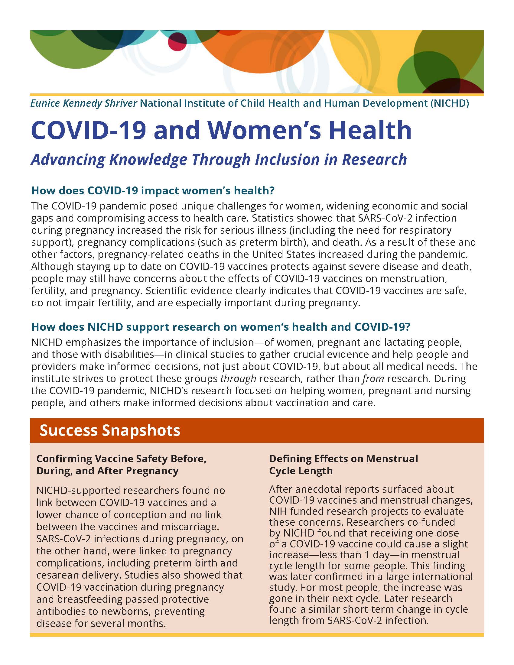 Front of the NICHD "COVID-19 and Women's Health" Fact Sheet