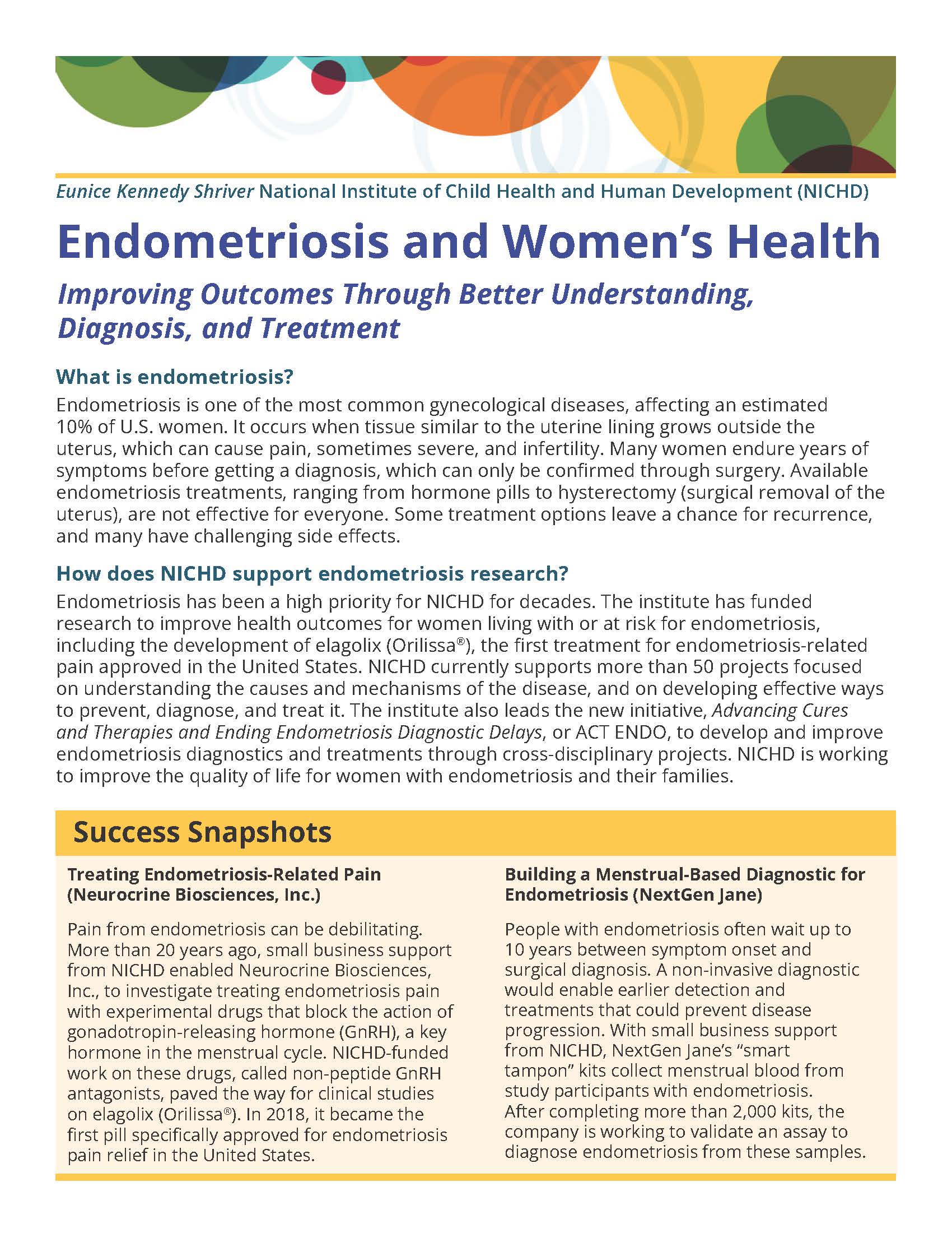 Front of the NICHD "Endometriosis and Women's Health" Fact Sheet