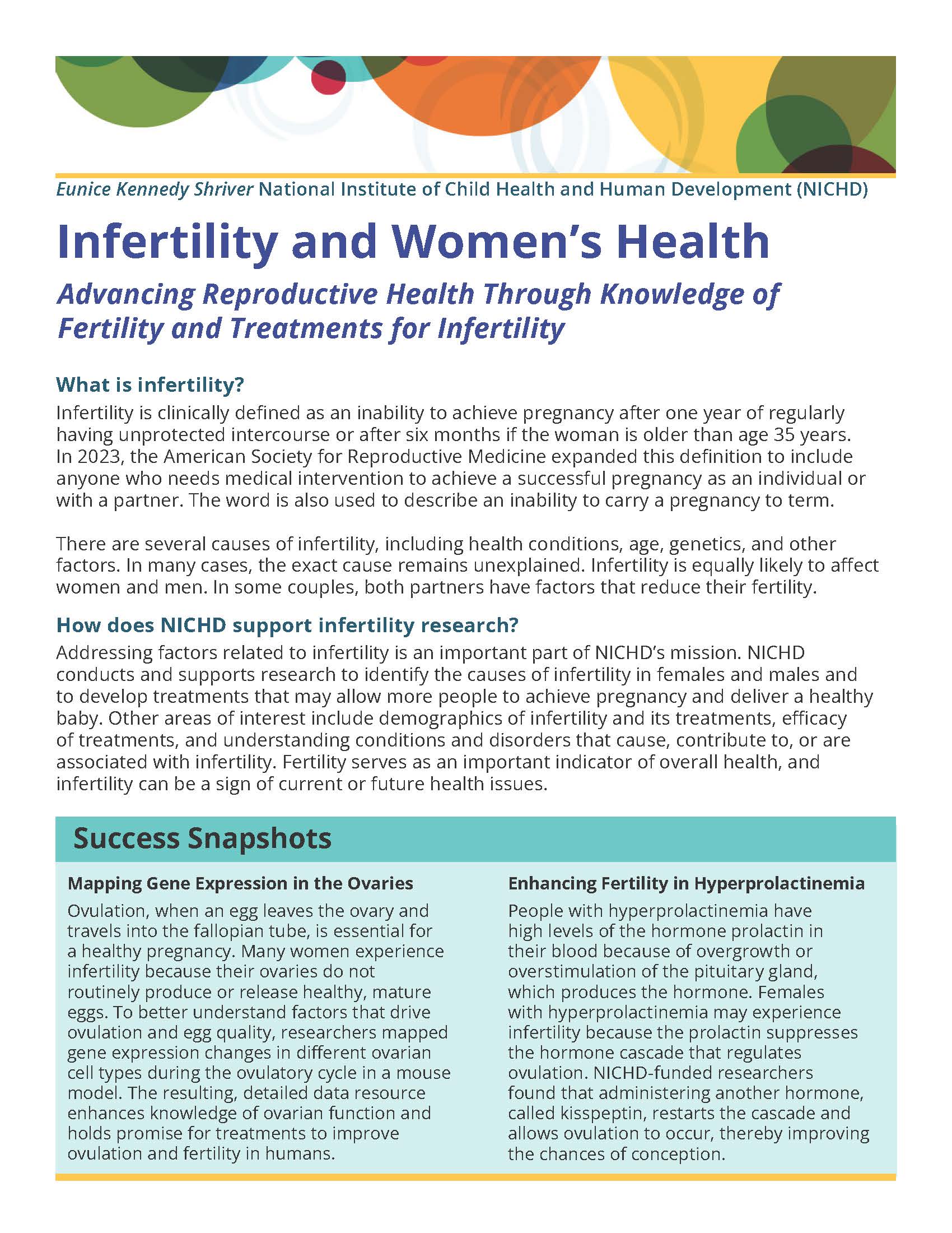 Front of the NICHD "Infertility and Women's Health" Fact Sheet