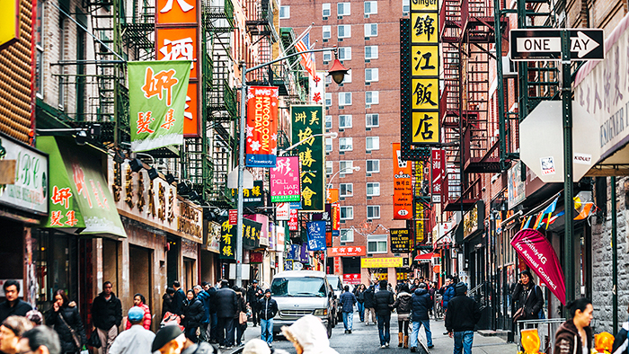 Street scene of New York City’s Chinatown neighborhood.