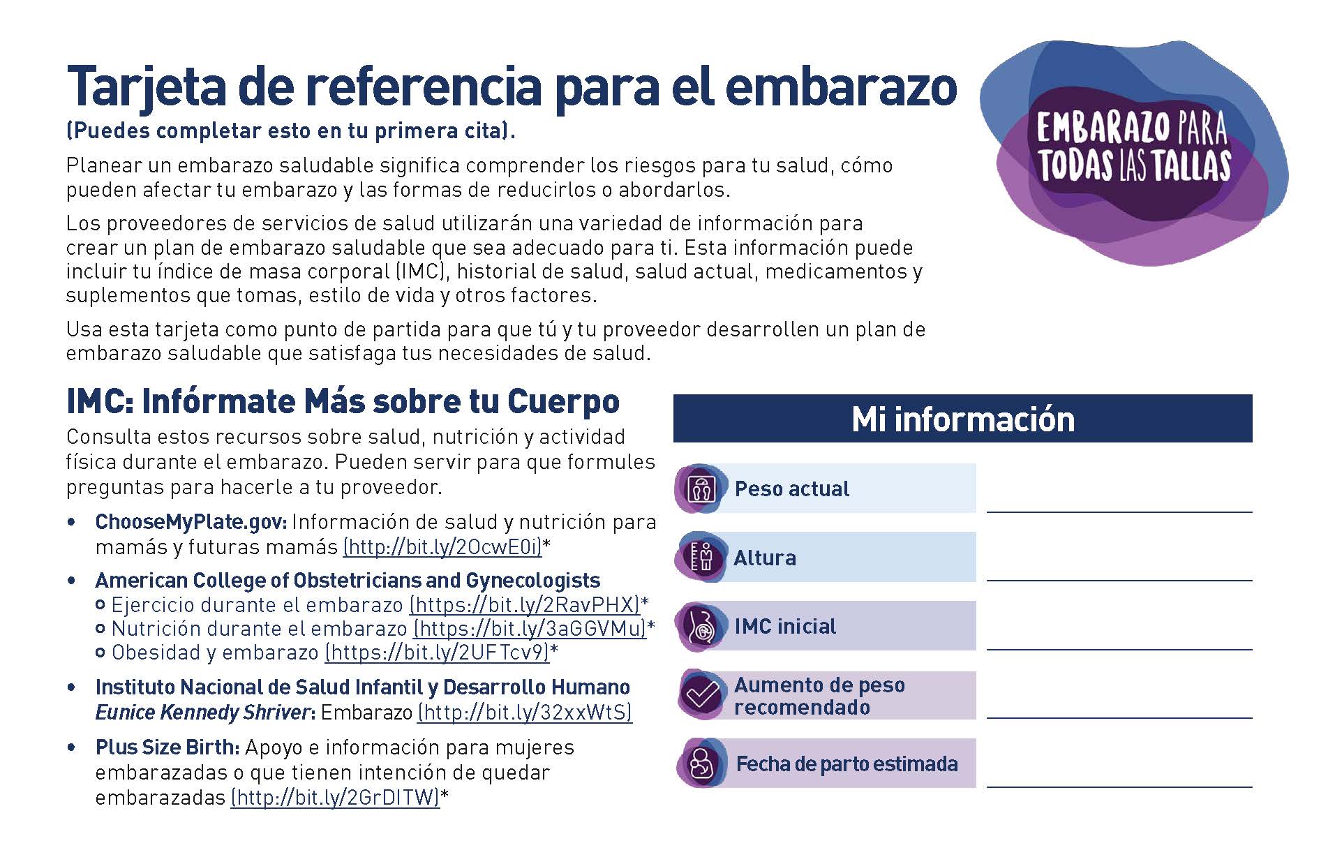 Imagen del anverso de la tarjeta de referencia para el embarazo