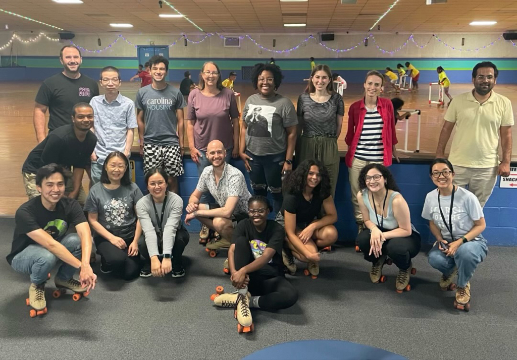 Lab members at a roller skating outing.