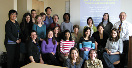 Group lab photo at party.