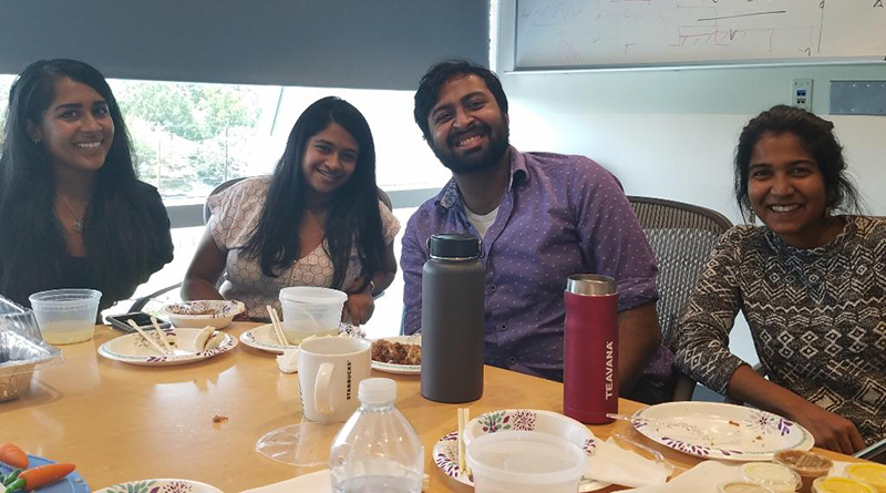 Maria Isaac, Dhanya Asokumar, Sanan Venkatesh, and Urijita Das at a goodbye lunch.