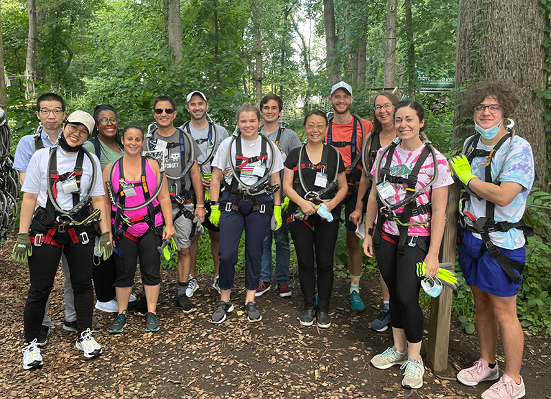 Lab members at an adventure park.