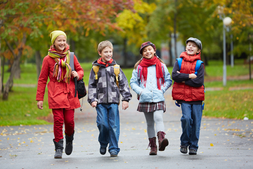 Group of kids walking together.